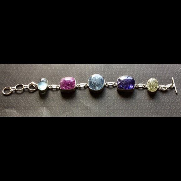 Rainbow Cracked Crystal Gemstone Bracelet - Picture 3 of 6